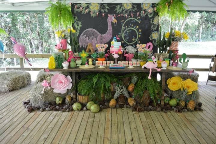 Festa com tema Flamingos no Chalé do Lago