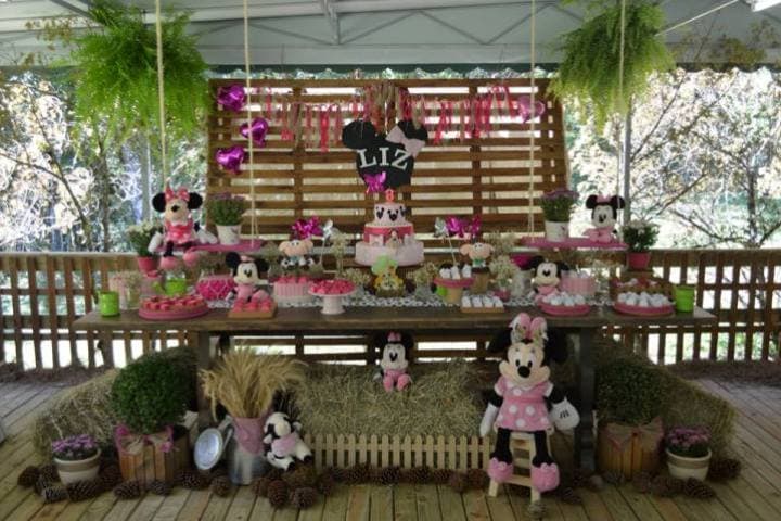 Festa com tema Minnie na fazenda no Chalé do Lago